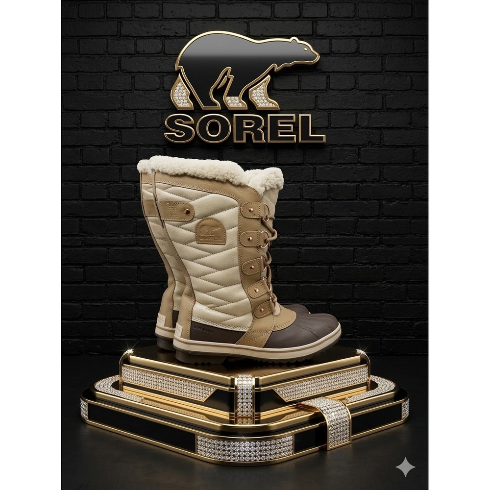 🔥Sorel Tofino💛 Waterproof Winter Boots Tan Brown Rose Gold Quilted Faux Fur 9